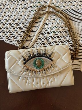 Kurt Geiger Cream Quilted Crossbody with Embellished Eye